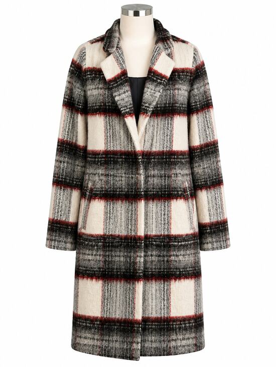 Joe's Jeans Jackets & Blazers - Joe's Jeans Alister Plaid Cream/Charcoal/Red Wool Blend Long Coat - Size XS